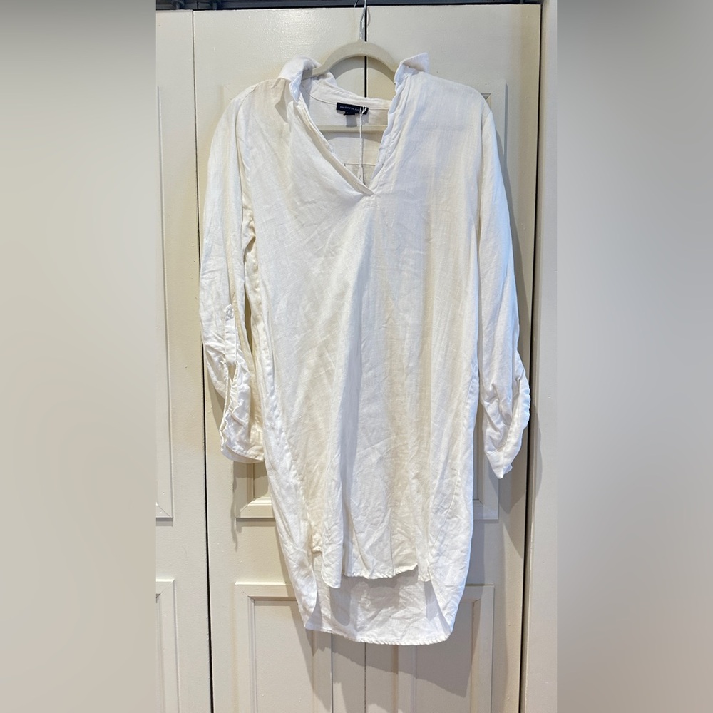 White cotton V-Neck Long Sleeve Top